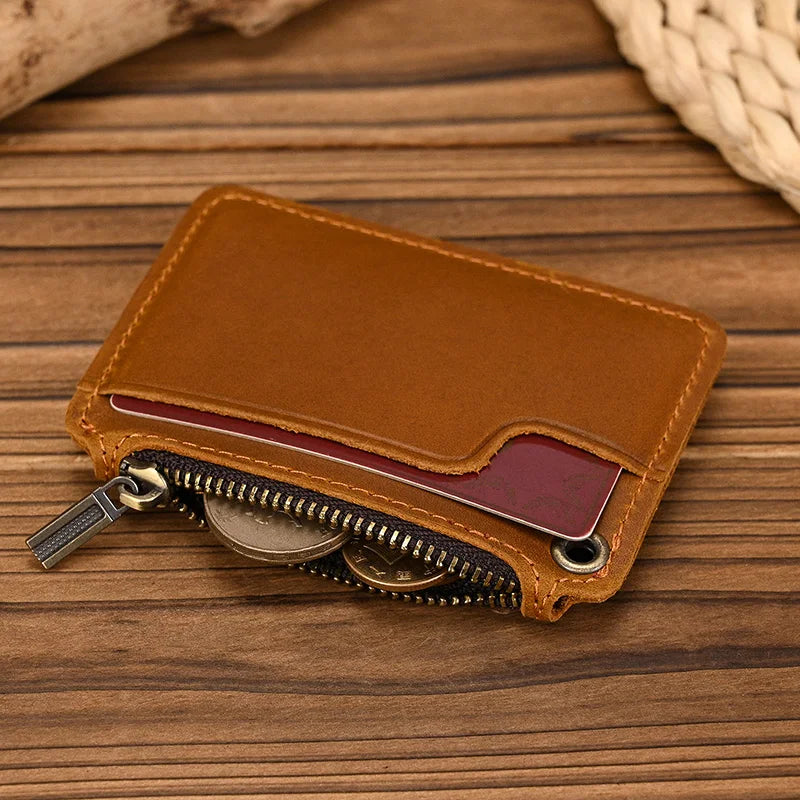 Ddbos Vintage Crazy Horse Leather Men Coin Purse Genuine Leather Zipper Coin Wallet Retro Key Holder Small Money Bag clutch bag