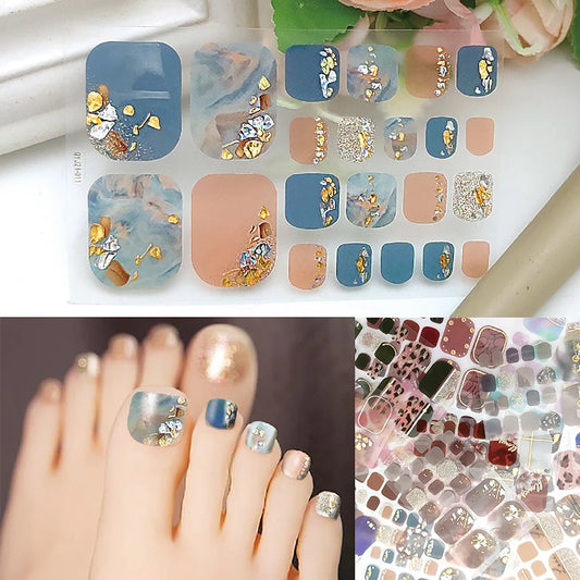 Ddbos 22 Tips Toe Nail Wraps Full Cover Nails Sticker Art Decorations Manicure Nail Vinyls Adhesive Nails Deco For Women Girls DIY