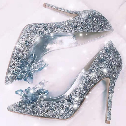 Cinderella Shoes Rhinestone High Heels Women Pumps Pointed toe Woman Crystal Party Wedding Shoes 5cm/7cm/9cm