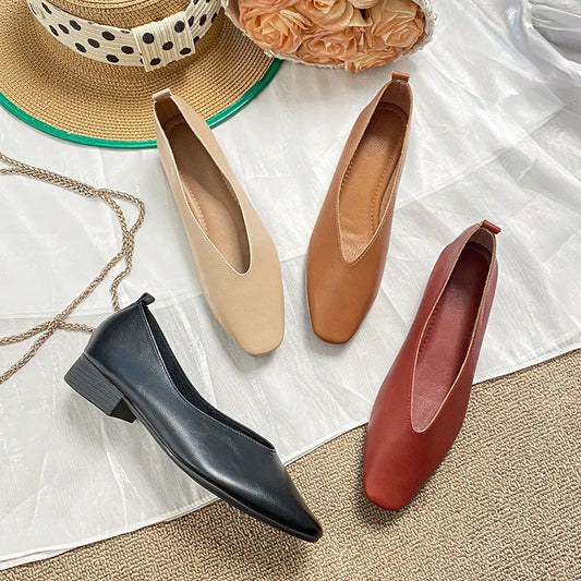 Woman Elegant Summer French Square Toe Green Mary Janes Cute Casual Flats Female Retro Shoes Low Heeled Soft Soled Flat Shoes