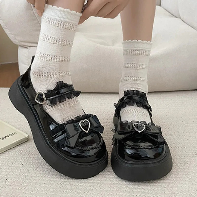 Ddbos New Fashion Buckle Women's Pumps Spring Autumn Mary Jane Round Toe Solid Butterfly Knot Platform Casual Ladies Shoes