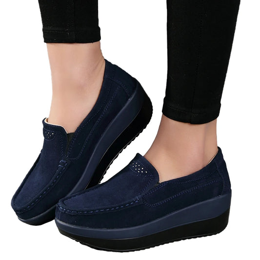 Ddbos Spring Autumn Women Flats Platform Loafers Ladies Genuine Leather Comfort Wedge Moccasins Orthopedic Slip On Casual Shoes