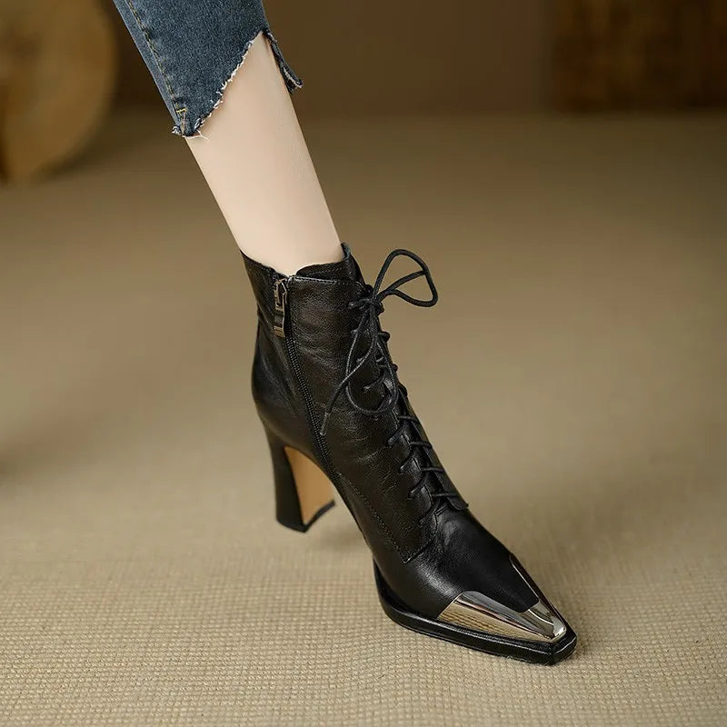 Ddbos 2024 Autumn Women Boots Square Toe High Heel Women Leather Shoes Women Suede Ankle Boots Winter Solid Elegant Modern Boots