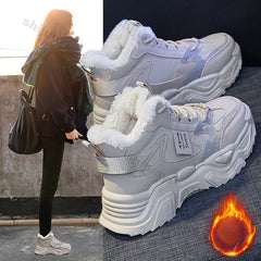 Ddbos Fashion Platform Sneakers for Women Winter Thick Bottom Lace Up Walking Shoes Ladies Comfort Non Slip Sports Warm Cotton Shoes