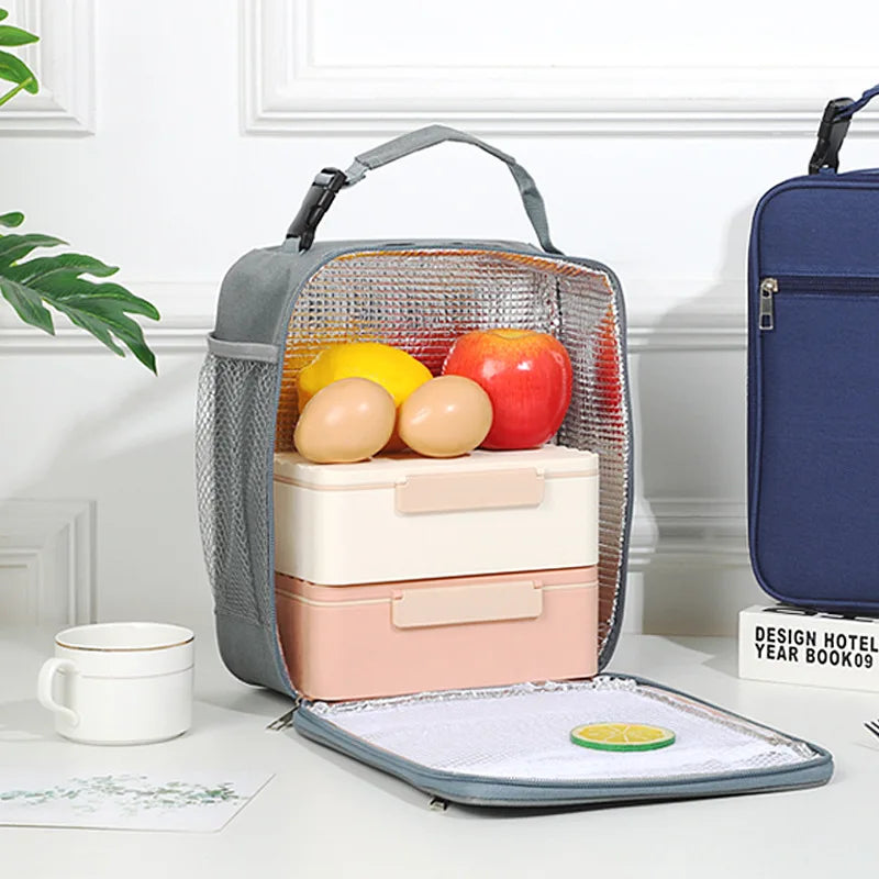 Ddbos Lunch Box Storage Tote Mesh Side Pouch Portable Lunch Bag Heat Insulation Children's School Bento Bags Square Chilled Ice Bags