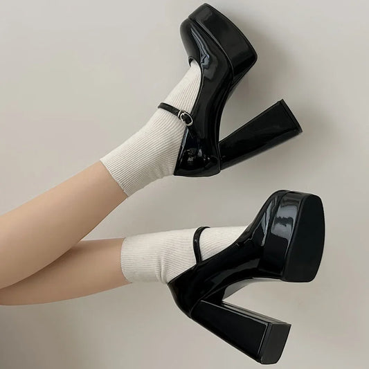  y2k Chunky High Heels Platform Pumps Summer Super High Black Lolita Mary Janes Shoes Women Pumps Footwear