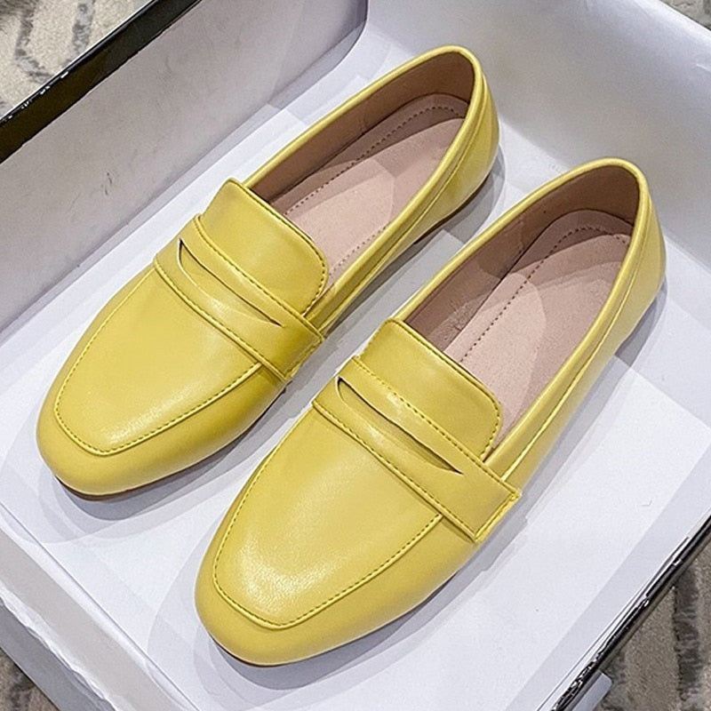 Ddbos Ladies Flat Loafers Fashion Shallow Bean Shoes Women's Shoes Spring and Autumn New PU Set Feet Ladies Comfortable Shoes