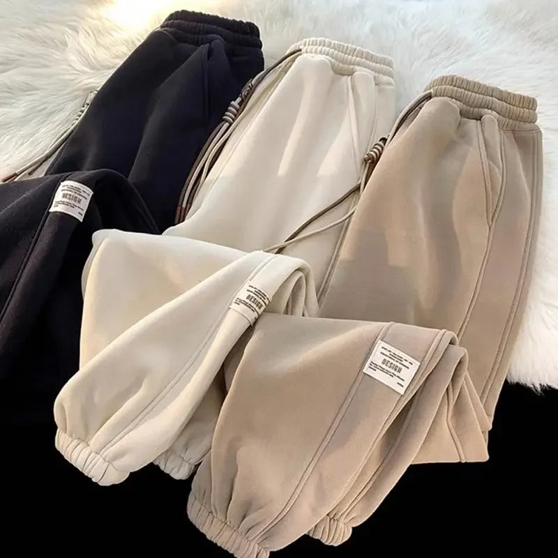 Ddbos winter outfits men Korean Style Autumn and Winter Men and Women Street Personality Loose Wide Leg Bound Sports Pants Couple Simple Casual Pants