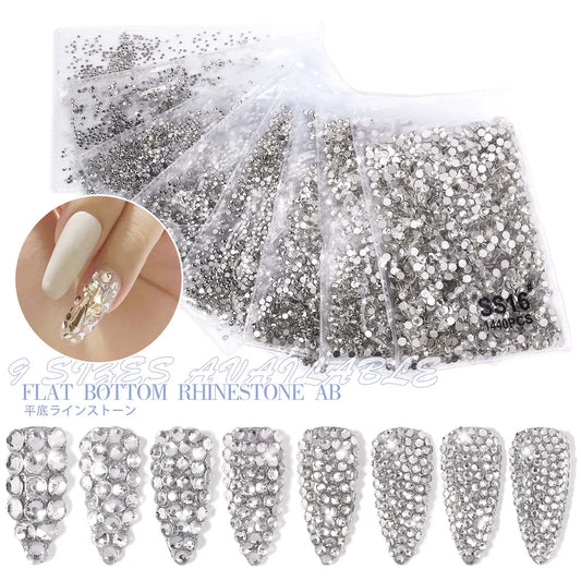 144/288 /1440pcs SS3-SS50 Crystal AB Clear Nail Rhinestones Non Hotfix Flat Back Stones DIY Strass Nail Art Decor Accessories