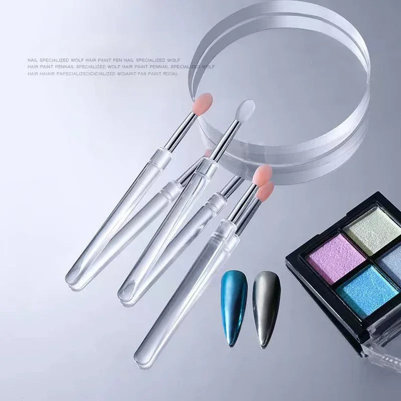 Multifunctional Silicone Chrome Glitter Applying Manicure Tool Reusable Pigment Nail Brush Nail Arts Silicone Applicator Sticks