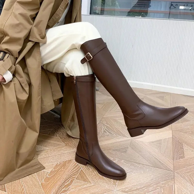 Ddbos Black Elegant with Low Heels Shoes for Woman Long Brown Women's Boots Winter Knee High Shaft Stylish Lastest Price Goth