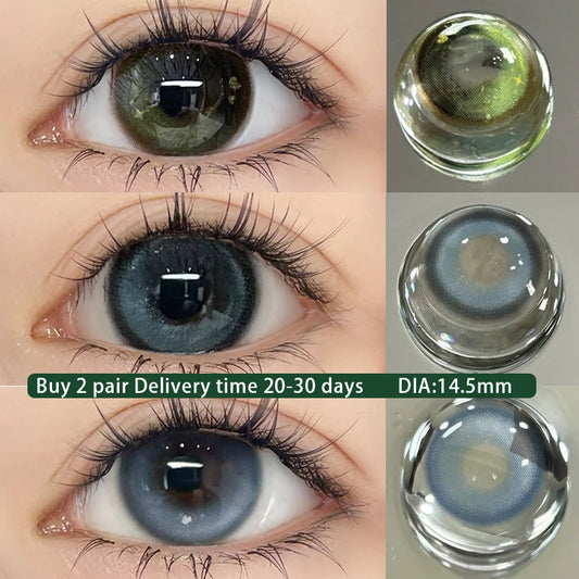 Ddbos 1Pair Blue Green Colour Contacts Lenses  Prescription Myopia Gray Eye Lenses Beauty Pupil Makeup Soft Lenses