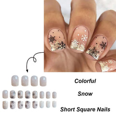 Ddbos Christmas Stiletto Fake Nails for Women Girls Golden Snowflakes Designs French Press on Nails Wearable Full Cover False Nails