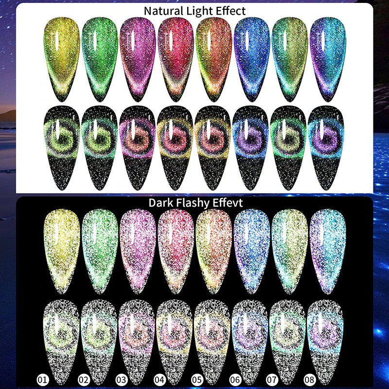 Laser Rainbow Reflective Cat Eye Gel Nail Polish Blue Magnetic Cat Nail Gel Soak Off UV LED Nail Art Design Varnish 7.5ml