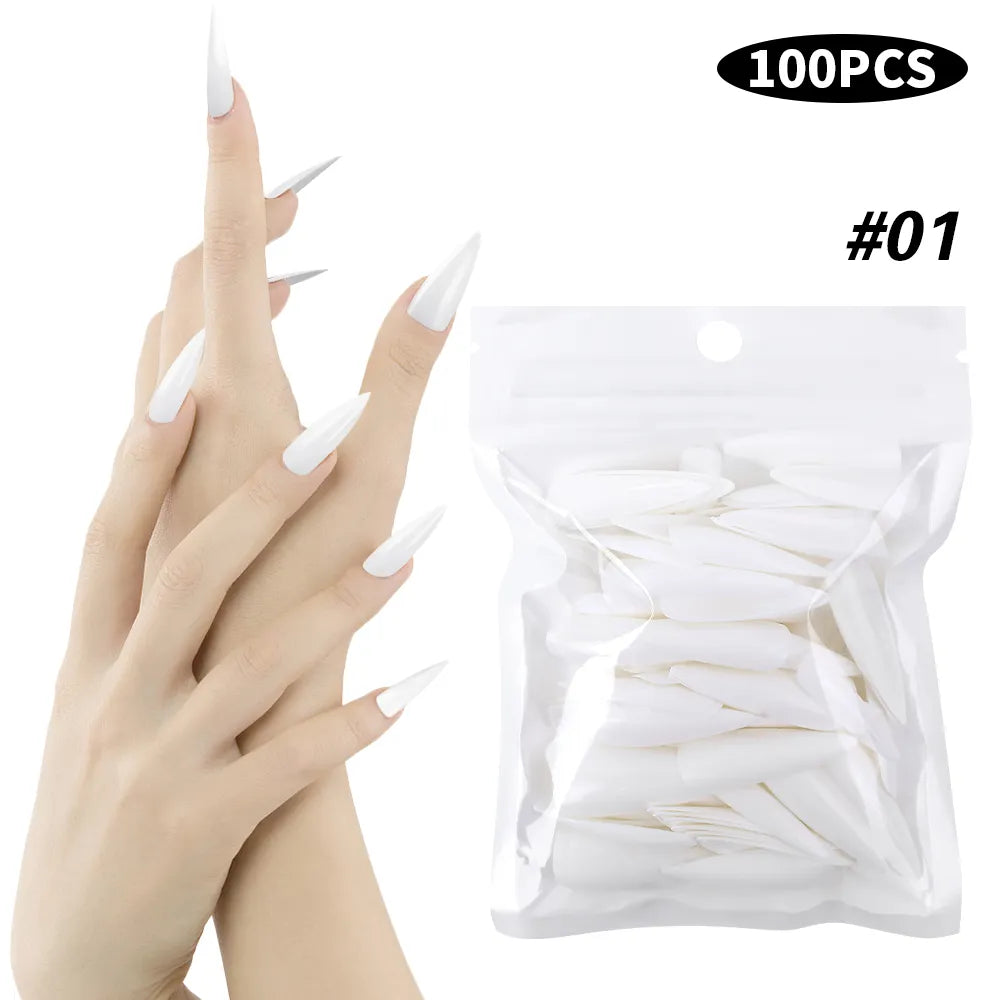 100pcs Natural Fake Nails Solid Color False Nail Tips Full Coverage Matte Acrylic False Nails Tips DIY Manicure Extension Tools