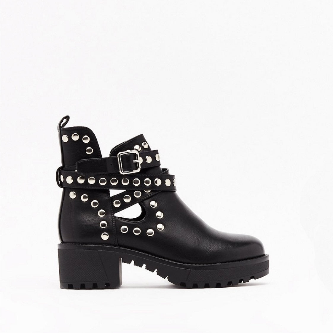 Ddbos Women's Fall Boots New Platform Boots Gothic Women's Punk Shoes Women's Fashion Versatile Black Rivet Ankle Boots ANKLE