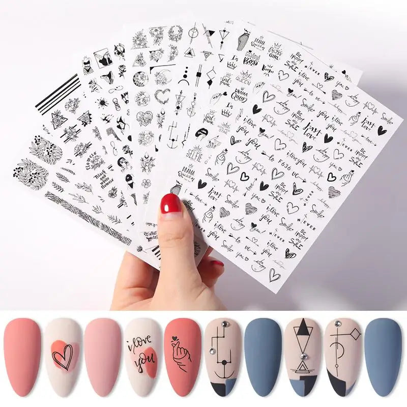 Ddbos 3D Nail Stickers Heart Love Geometry  for Nails Gold Letter stickers Face Gradient Adhesive Sticker Nail Design Art Decorations