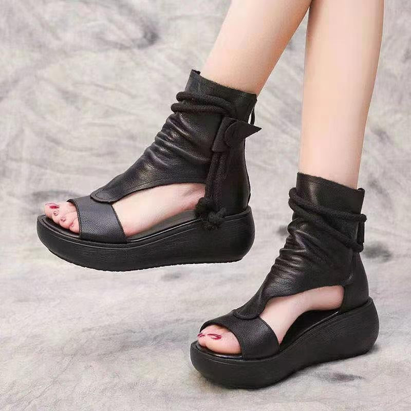 Summer Shoes Women Fish Mouth Soft Roman Ladies Sandals Platform Heighten Shoe Wedges Sandals Retro Gladiator Sandals Women