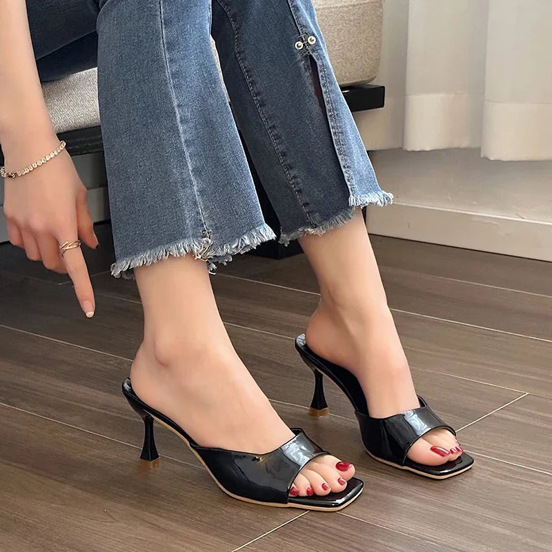 Ddbos New Summer Women Sandals Square Toe Ladies Heel Mules Sexy High Heels Sandal Slippers Female Fashion Woman Shoes