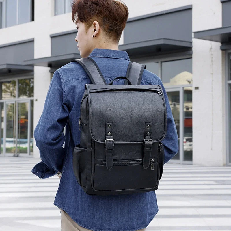 Ddbos Large Capacity Vintage men's bag Teenage Backpacks PU Leather Fashion Schoolbag Man Multifunctional Backpack Men Zipper Designer