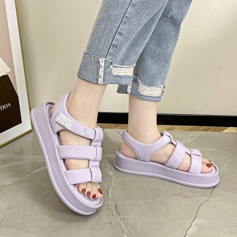 Ddbos New Open Toe Women's Sandals Flat Platform Shoes Hollow Designer Summer Dress Beach Leather Sandals Zapatos De Mujer