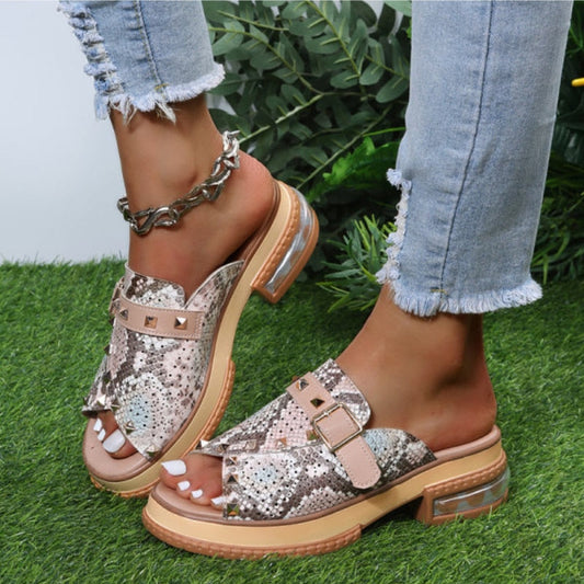 Sandals Women Shoes Snake Print Classic Casual Vacation Daily Open Toe Rivets Monk Buckle Comfortable Sandals Plus size 43