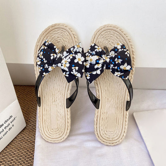 Rome Women Flip Flops Summer Vacation Beach Flat Sandals Flower Bow Slippers Gladiator Slides Non-slip Clip Toe Thong Shoes