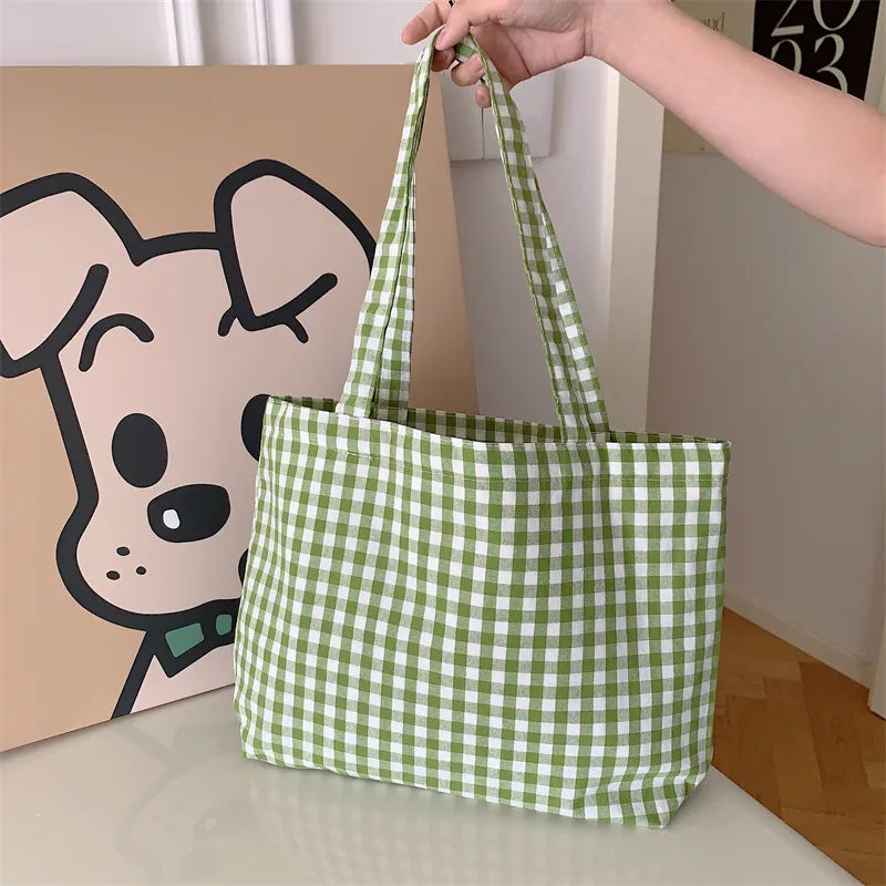 BACK TO SCHOOL Ladies New Style Canvas Fabric Plaid Shoulder Bag Fashion Simple Handbag Large Casual Capacity shopping Tote Bags