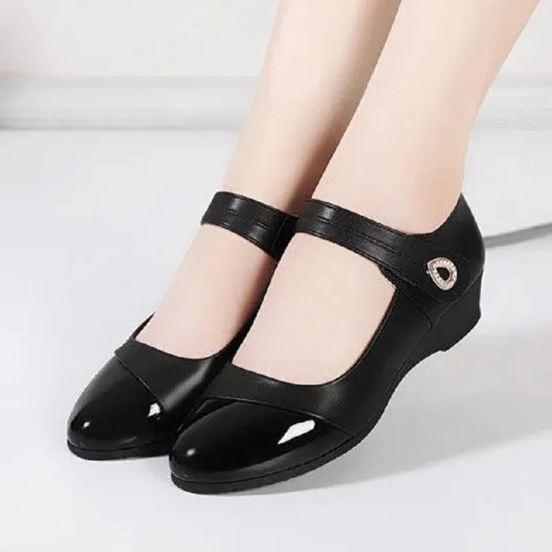 Ddbos Women Fashion Black Pu Leather Office Square Heel Pumps Lady Casual Sweet Light Weight Comfort Spring Summer Heel Shoes