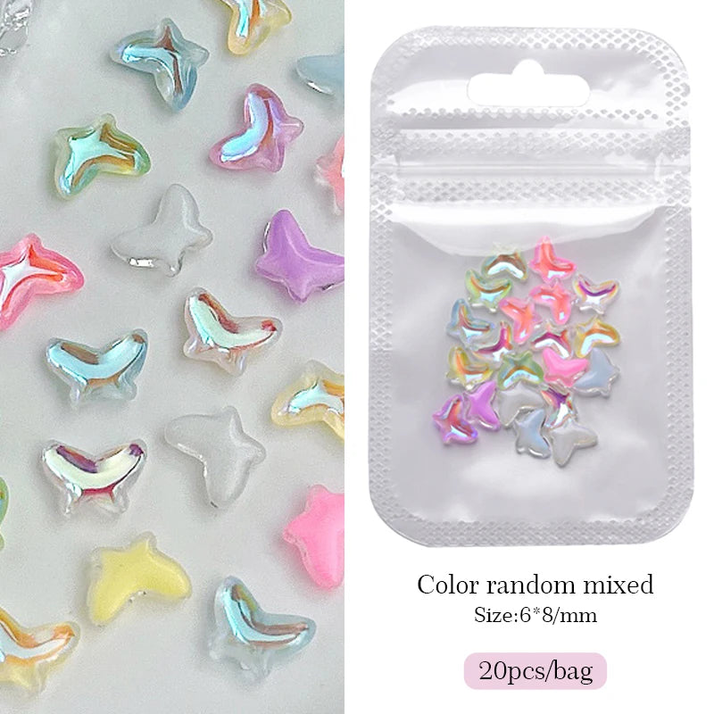 30/20Pcs Auroras White Butterfly 3D Nail Art Decoration DIY Colorful Nail Charms Manicure Glow in dark Nail Decoration Jewelry