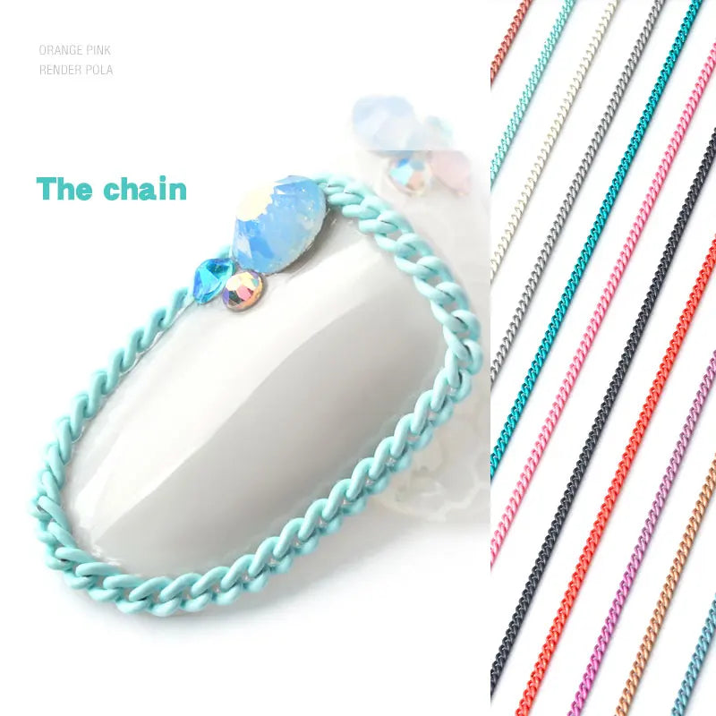Ddbos 12 Colors Metal Nail Art Chains Metallic Punk Striping Line Stainless Steel Chain 3D Decorations DIY Tools Manicure Accessories