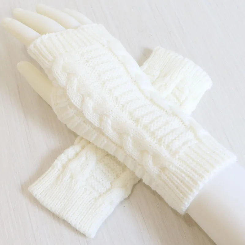 Ddbos Women Stylish Hand Warmer Winter Gloves Arm Crochet Knitting Faux Wool Mitten Warm Fingerless Glove Twist Pattern Women Gloves