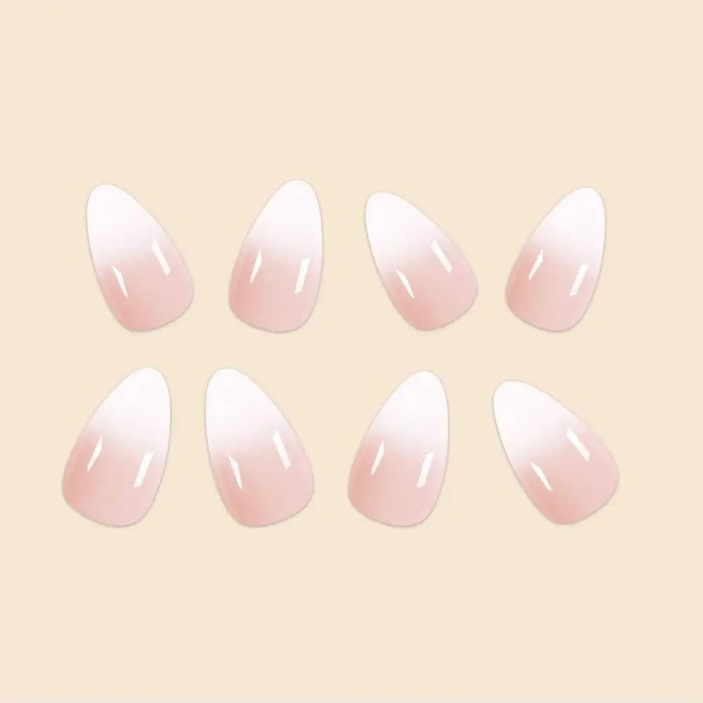 Ddbos 24Pc Short Size French Oval White Gradient Minimalist style Women Full Coverage Wearable Fake Nails Set