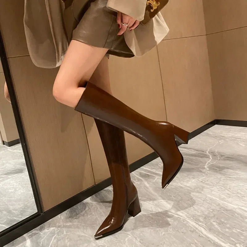 Ddbos Pointed Toe Women High Boots Fashion Side Zippers Long Booties Ladies Elegant Party High Heel Shoes Winter Women's Footwear