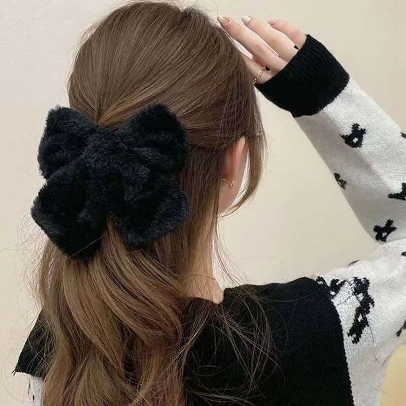 Ddbos Winter Cute Plush Bowknot Hairpin Women Korean Simple Solid Color Bow Hair Clips Large Barrette for Girls Hair Accessories