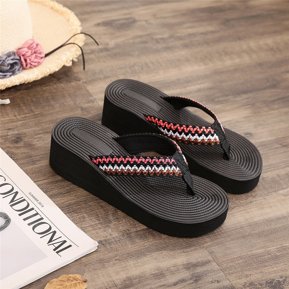  Shoes Weave Breathable Slipper Women Wedges Flip-flops Beach Home Sandals Women Sock Slippers Slippers for Women