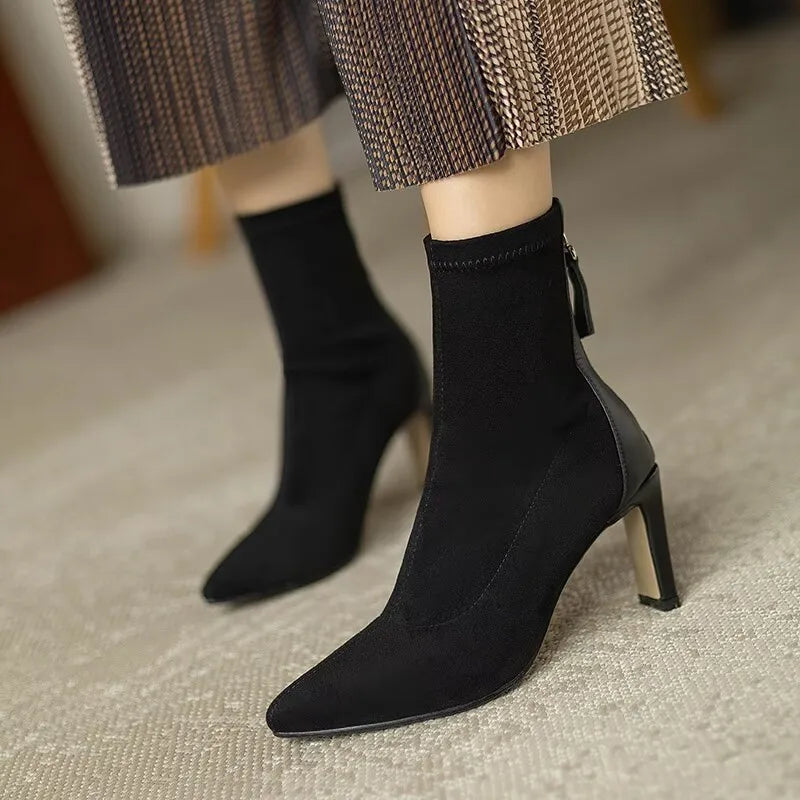 Ddbos Women Ankle Boots Fashion Pointed Toe Ladies Elegant Short Boots Thin High Heel Autumn Winter Women's Boots