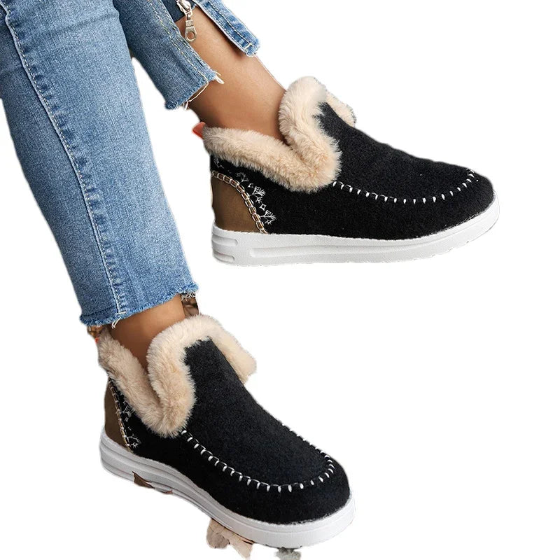 Ddbos Winter Flats Women Snow Ankle Boots Short Plush Cotton Shoes Winter Designer Warm Casual Shoes Trend Walking Zapatos Ladies