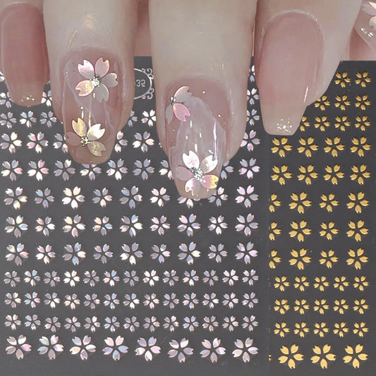 Laser Sakura Flower 3D Nail Sticker Holographic Foils Decals Snake Star Heart Adhesive Sliders Cherry Blossom Manicure