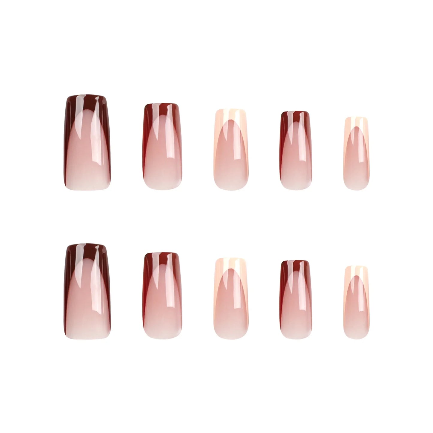 Ddbos Fashion Simple Brown Nude French Long Square Fake Nails Detachable Full Cover Finished False Nails Press on Nails with Glue