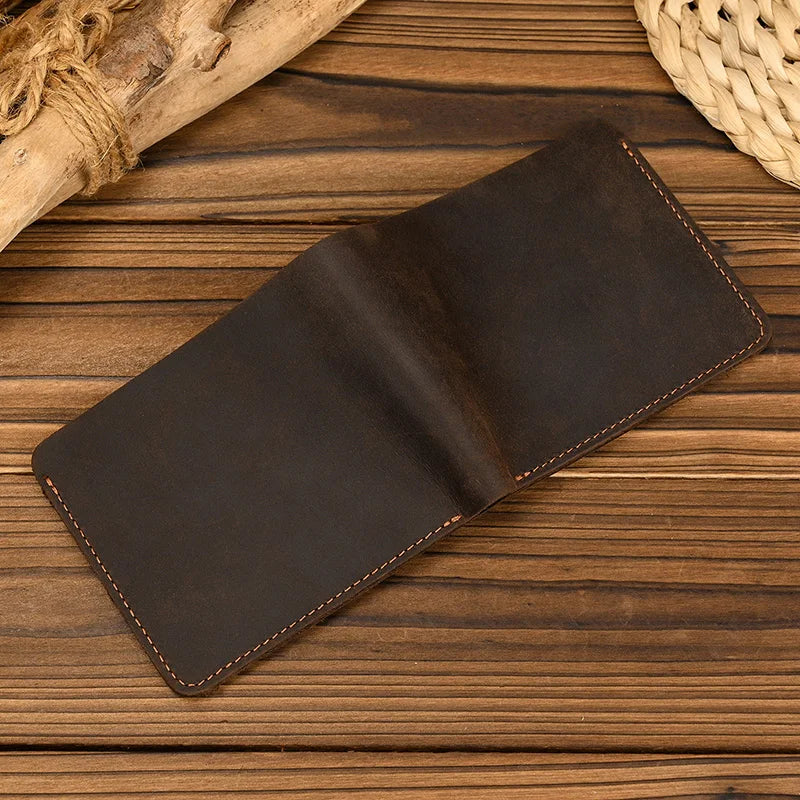 Ddbos Handmade Vintage Crazy horse Leather Wallet Men Genuine Leather Short Wallet Slim Coin Purse Male Money Clips Money bag