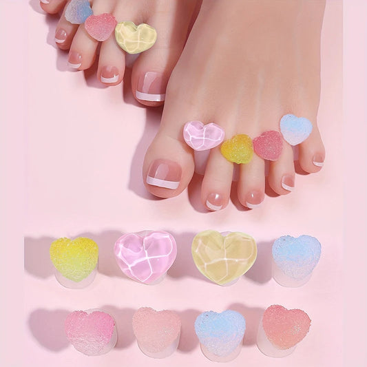 Ddbos 8 Pcs/Pack Silicone Toe Separator Cute Soft Pedicure Tools Professional Love Heart Rhinestone Foot Finger Separator Care Tools