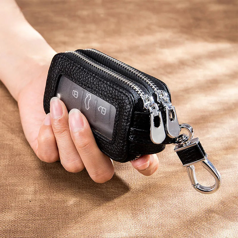 Men Leather Double-layer Key Organizer Protection Cover Women Wallet with Zipper Multi-function General Car Fashion Key Case Bag