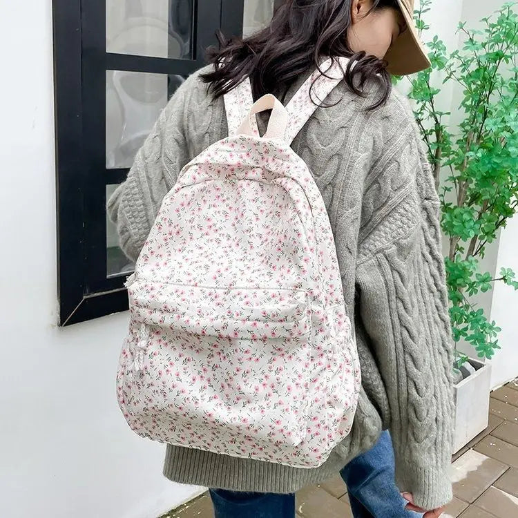 Ddbos BACK TO SCHOOL Korean Version Nylon Floral Backpack School Flower Fashion Backpack Junior High School Backpack Travel Bag