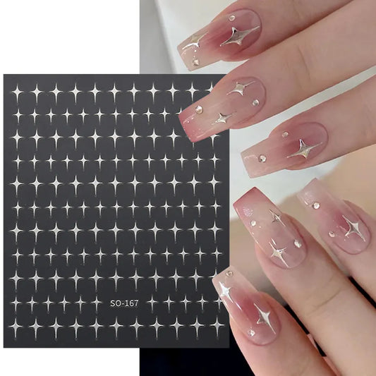 Ddbos Sliver Stars Nails Stickers 3D Bronzing Laser White Cross Starlight Glossychic Y2k Stylish Adhesive Manicure Decorations