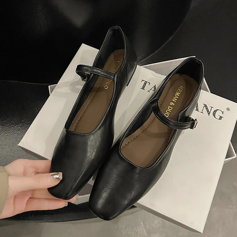 Ddbos Summer New Brand Women Flats Fashion Square Toe Shallow Mary Jane Shoes Soft Casual Ballet Shoes Slingback Shoes