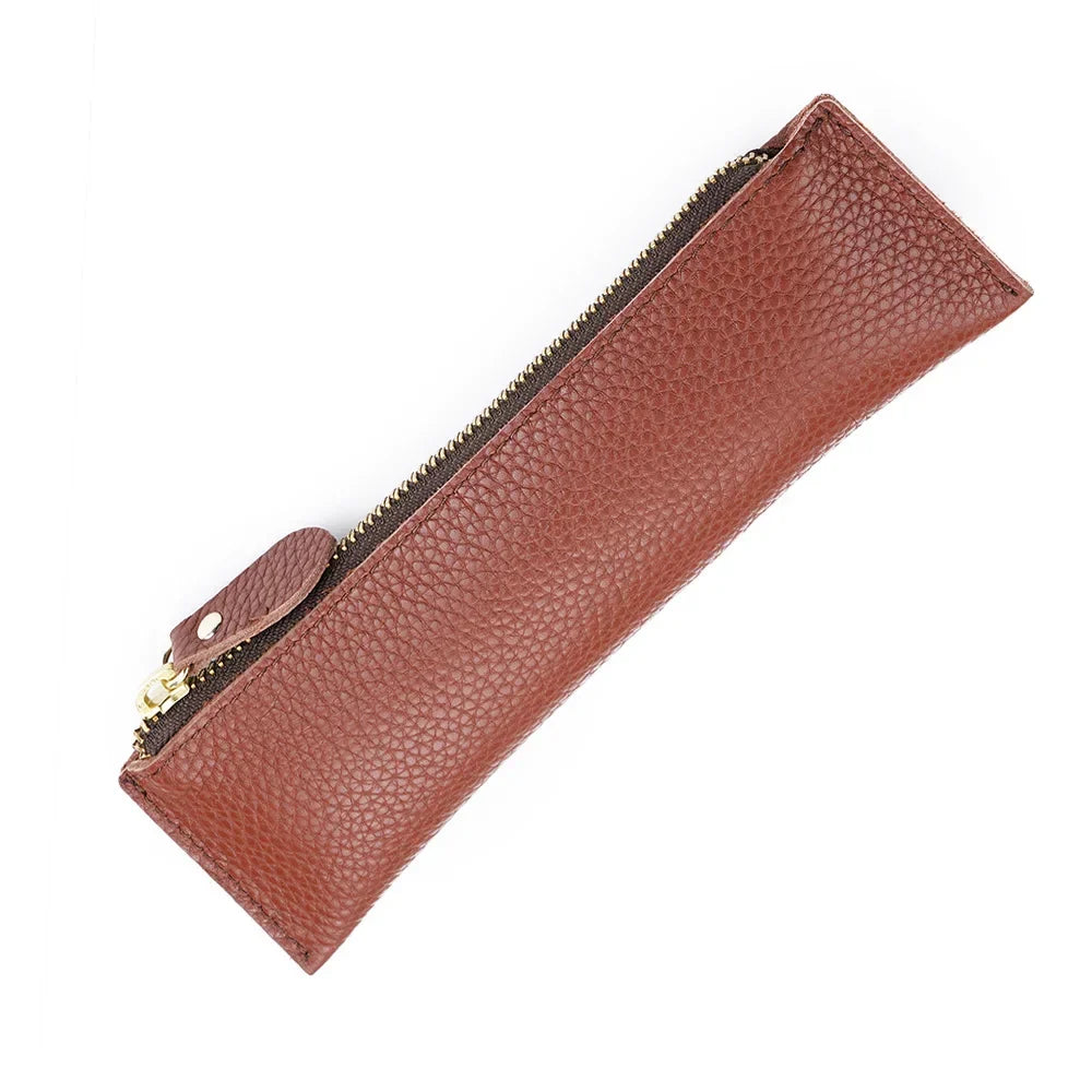 Ddbos BACK TO SCHOOL Natural Leather Zipper Pen Pencil Case Bag Pebbled Grain Leather Creative School Stationary Large Capacity Accessories Pen Pouch