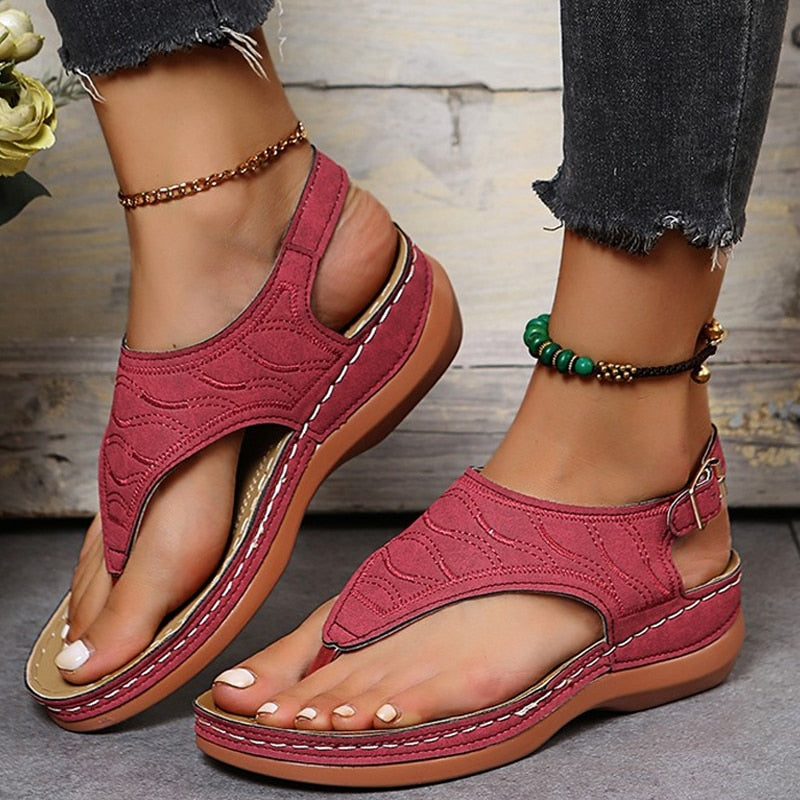 Ddbos Summer Women Strap Sandals Women's Flats Open Toe Solid Casual Shoes Rome Wedges Thong Sandals Sexy Ladies Shoes