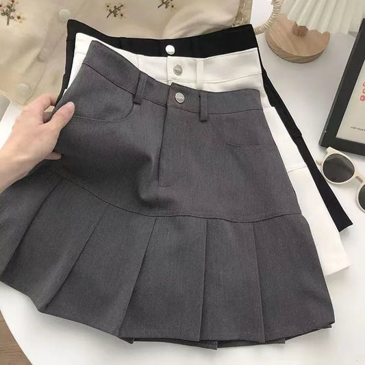 Ddbos Y2K Vintage High Waist Pleated Skirt Women College Style Uniforms Safety Pants Mini Skirts Woman Korean Street Slim A-Line Skirt