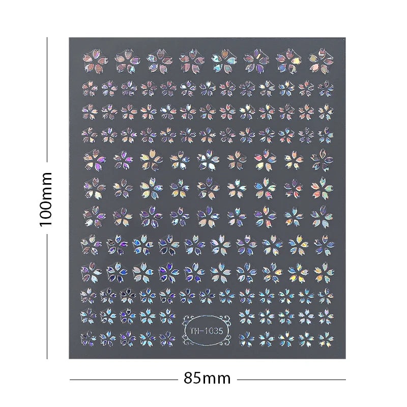 Ddbos 3D Laser Sakura Flower Nail Sticker Aurora Decals Glitter Star Butterfly Floral Adhesive Sliders Cherry Blooming Manicure